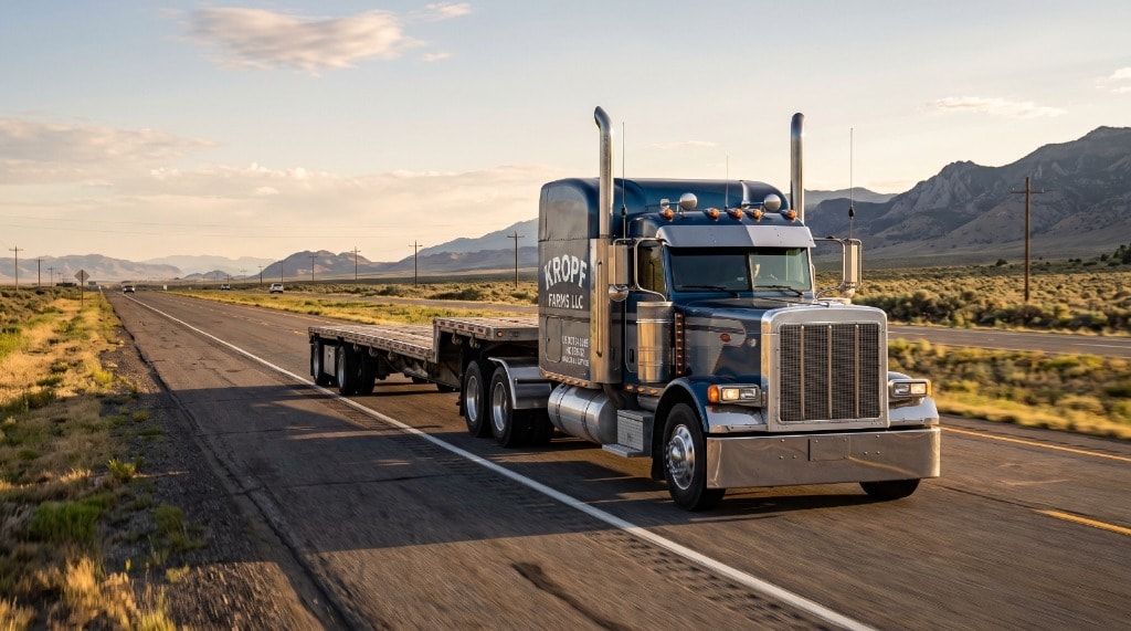 Kropf Farms LLC 48ft Step Deck trailer on American highway
